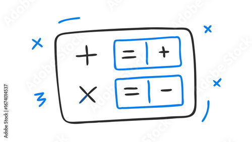 Simple doodle calculator with plus and minus symbols math