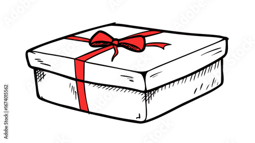 Red ribbon tied gift box doodle present