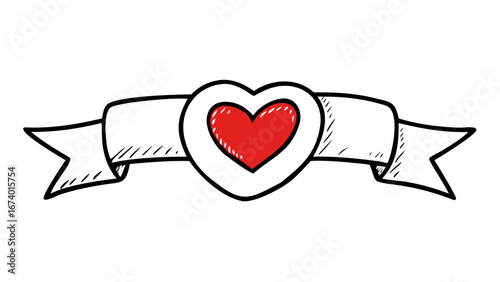 Red hand drawn heart with white highlights love romance