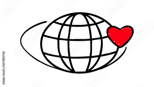 Hand Drawn Red Heart Doodle love