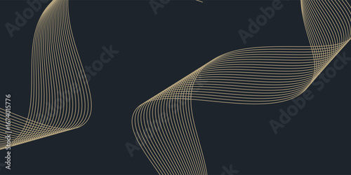 Abstract geometric vector curve lines shape in premium gold color isolated on transtransparent background. Dinamic flowing gold gradient wave pattern. Vector llustration