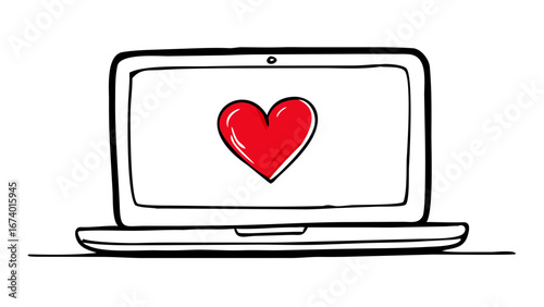 Red hand drawn heart doodle love