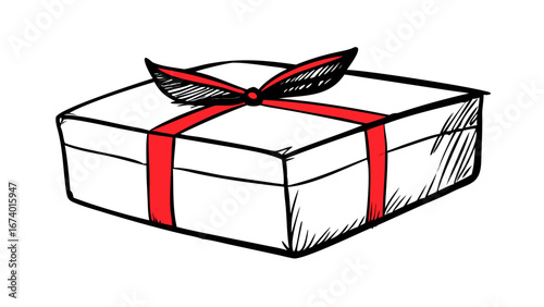 Red gift box with bow doodle present ribbon