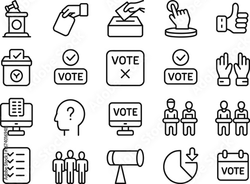 Election voting icons set democracy political process outline