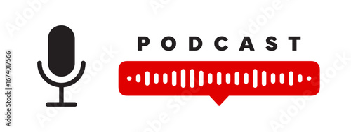 Podcast and Microphone Icons. Live audio broadcast