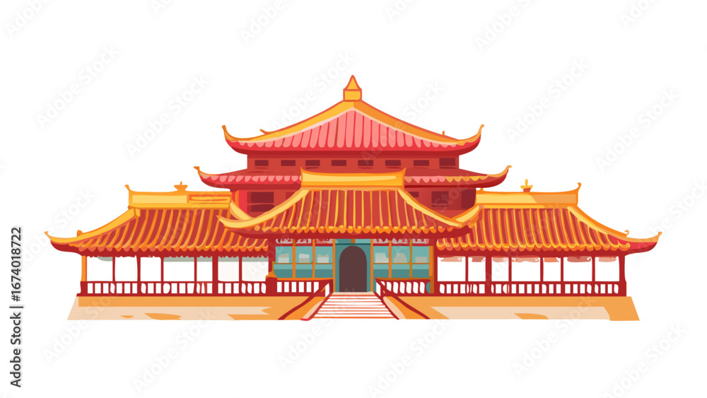Fototapeta premium Ornate Red And Yellow Pagoda Building architecture asian