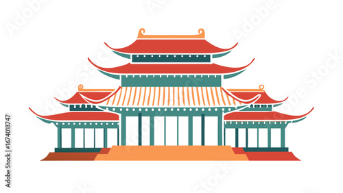 Ornate Asian Pagoda Structure Red Teal Orange temple architecture