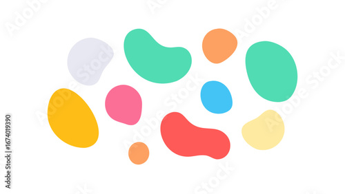 Colorful organic shapes scattered on a white background abstract blobs