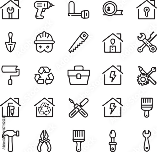 Collection of construction and renovation icons for home improvement projects and diy enthusiasts transparent background