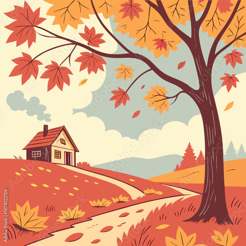 Autumn season vibes graphic design with seasonal elements