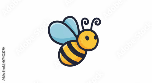 Cute cartoon bee flying illustration with yellow and black stripes.