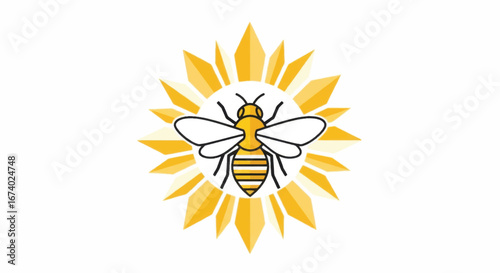Stylized Bee and Sunflower Icon.