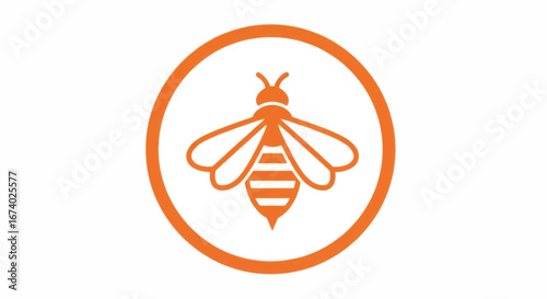 Stylized Orange Bee Illustration in Circular Frame.