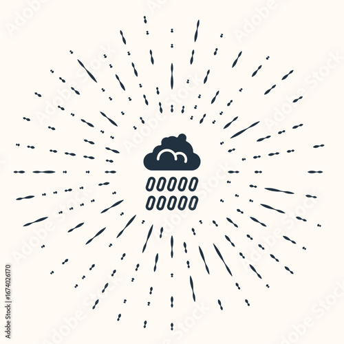 Grey Cloud with rain icon isolated on beige background. Rain cloud precipitation with rain drops. Abstract circle random dots. Vector