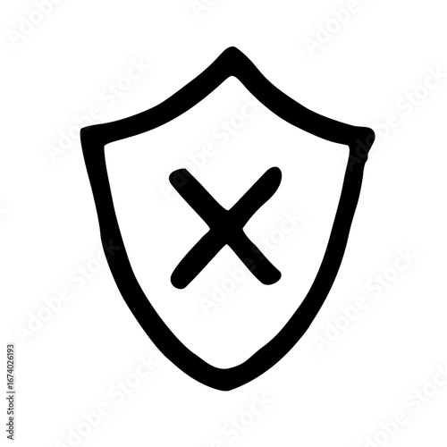 Shield Error Cross Protected Secure Security Hand Drawn Doodle Vector Icon