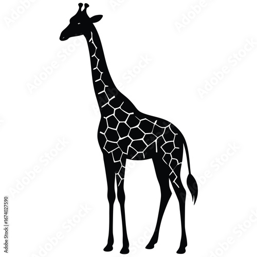 Black silhouette of a giraffe with white geometric pattern 3