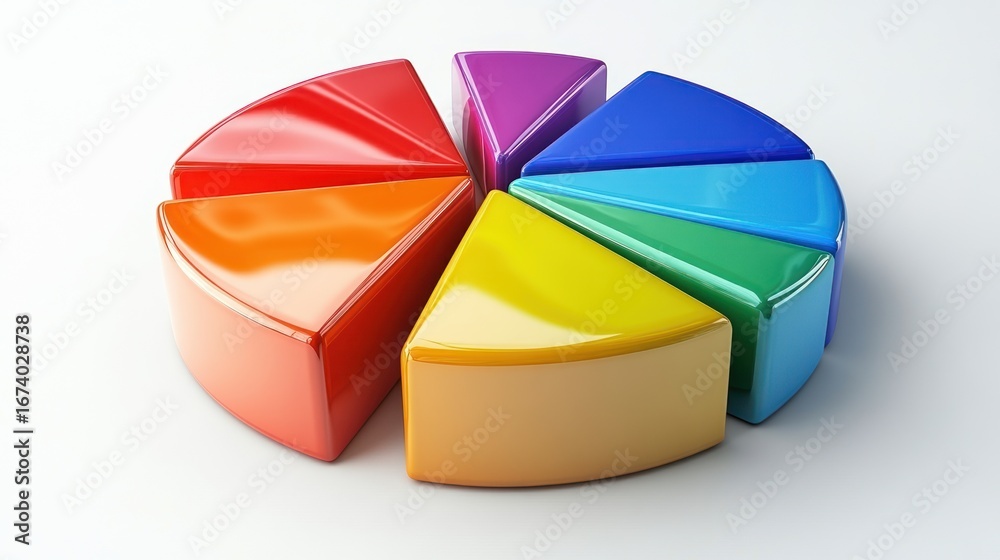 Obraz premium Colorful 3D pie chart graphic on white background, data visualization