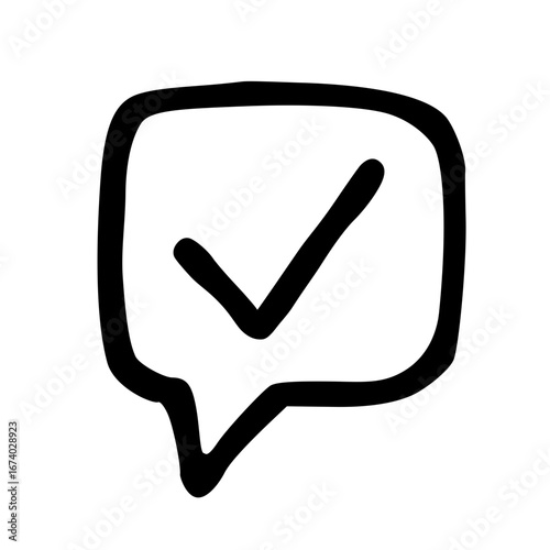Message Approved Text Balloon Checkmark Tick Correct Yes Hand Drawn Icon Doodle Vector 