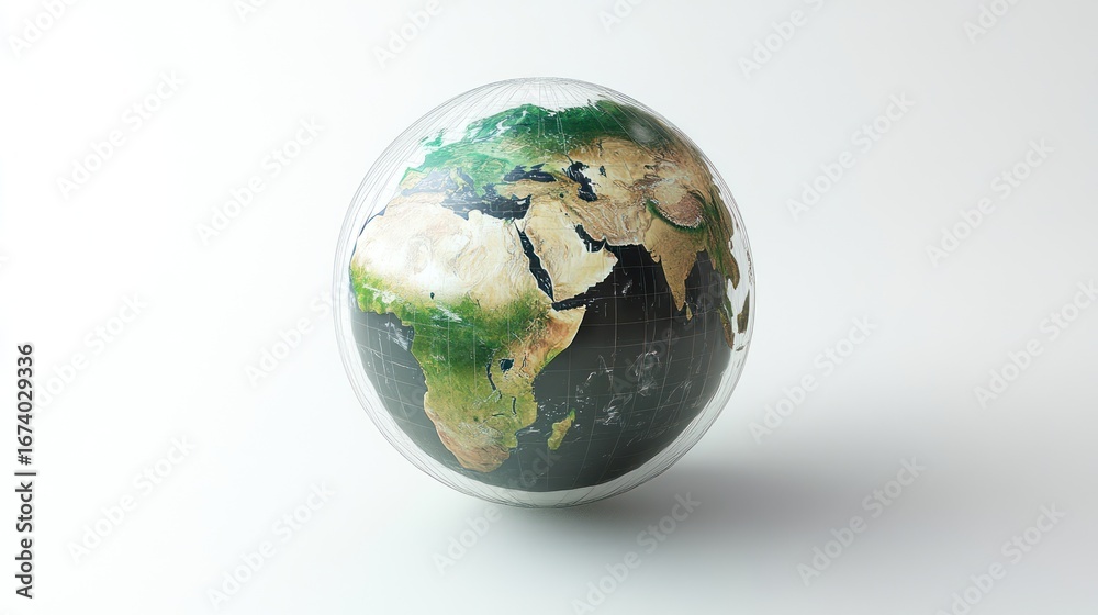 Fototapeta premium Earth globe in transparent sphere; 3D render; isolated; educational