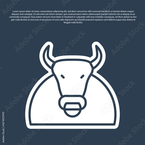 Blue line Bull icon isolated on blue background. Spanish fighting bull. Vector