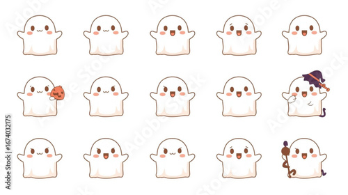 Two cute dachshund dogs wearing orange halloween sweaters with jack-o-lantern faces on white background. Adorable pets in festive october costumes. Holiday celebration concept