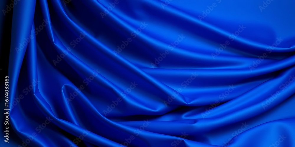 Fototapeta premium Deep blue fabric draped elegantly, soft folds and shadows, material, scene