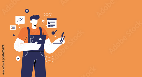 Skilled professional utilizes a laptop and pen to manage tasks, analyze data, and optimize processes, symbolizing modern business solutions and digital services.