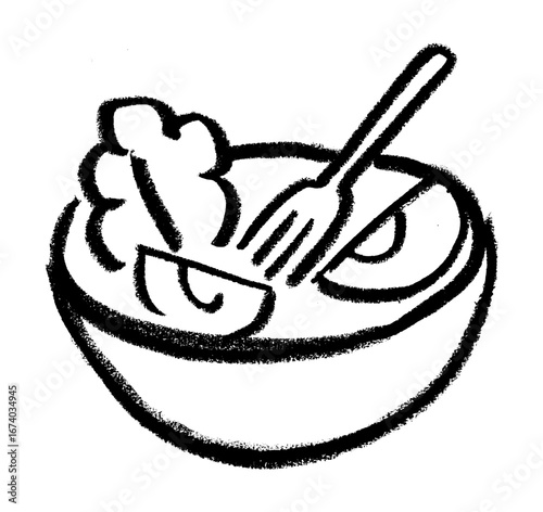 Bowl Healty Food Icon Crayon Chalk Drawing Doodle Vector
