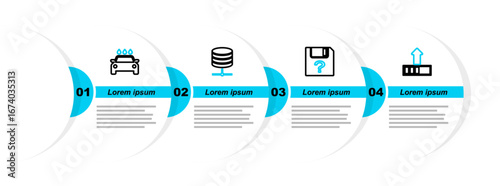 Set line Loading, Unknown document, Server, Data, Web Hosting and Car wash icon. Vector