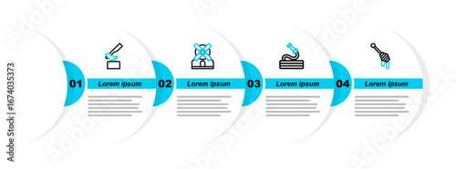 Set line Honey dipper stick, Garden hose, Windmill and Wooden axe icon. Vector