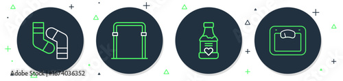 Set line Sport horizontal bar, Vitamins, Socks and Bathroom scales icon. Vector