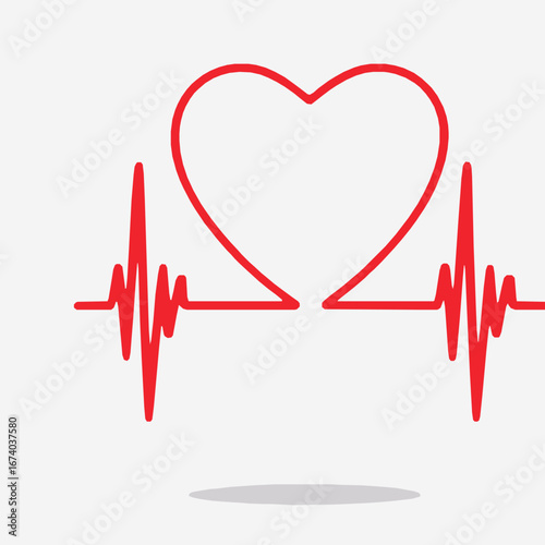 Red heart shape formed by electrocardiogram line cardiology
