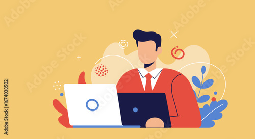 A focused professional works diligently on a laptop, symbolizing digital productivity, remote work, and modern business. Ideal for technology, education, or freelance concepts.