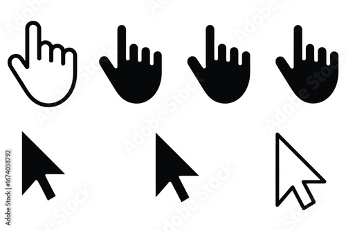 Mouse Click Icons Vector – Hand and Arrow Pointer Set for UI, UX, Websites, and Digital Projects