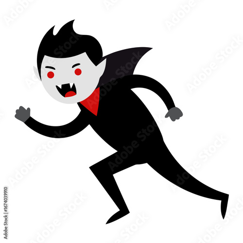 Cartoon vampire running with fangs and cape
