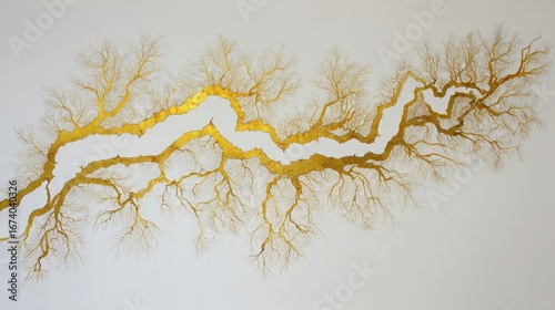 Abstract Gold River Design On White Background