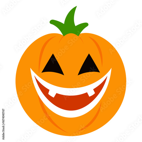 Happy jack o lantern with a big grin and green stem