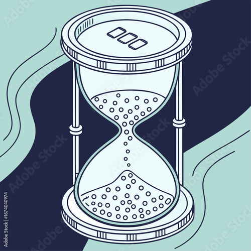 Isometric Hourglass with Falling Sand and Digital Elements