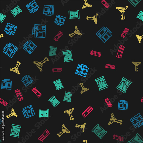 Set line Portable video game console, Game guide, Joystick for arcade machine and Video on seamless pattern. Vector
