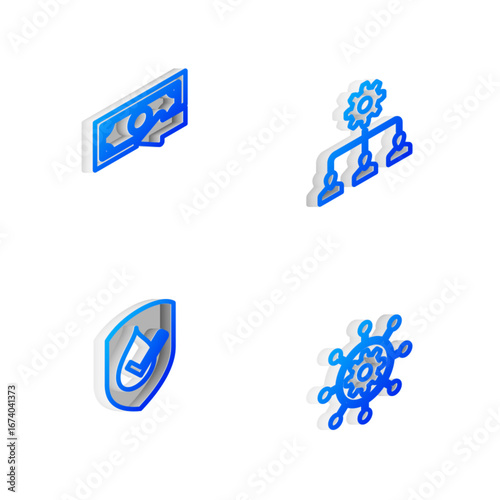 Set Isometric line Lead management, Cash back, Waterproof and Project icon. Vector
