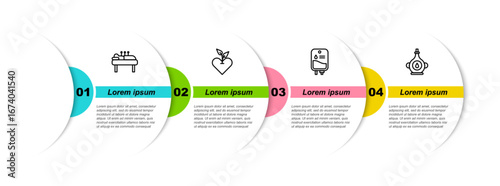 Set line Acupuncture therapy, Heart, IV bag and Oil bottle. Business infographic template. Vector