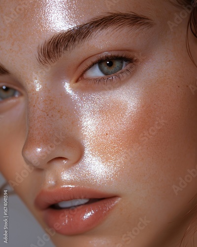 Model displays flawless skin with a healthy sheen, captured in serene indoor lighting