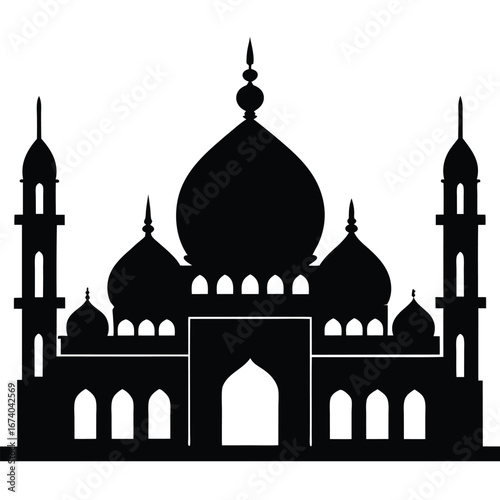 Black silhouette of a mosque with domes and minarets 5