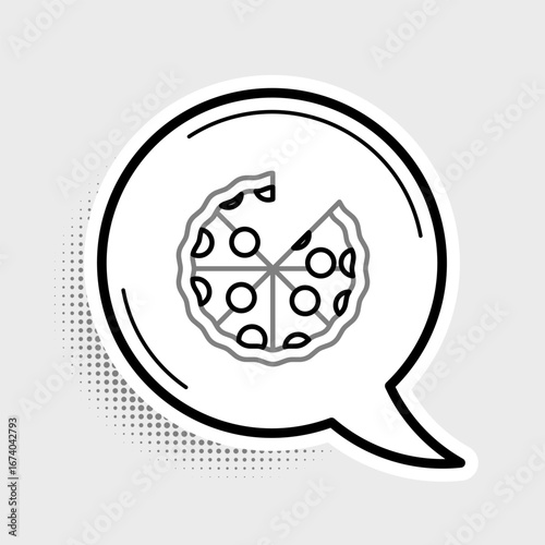 Line Pizza icon isolated on grey background. Fast food menu. Colorful outline concept. Vector