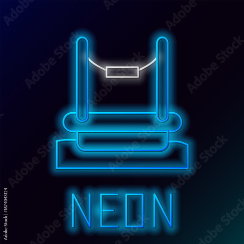 Glowing neon line Bungee trampoline attraction with metal ladder icon isolated on black background. Colorful outline concept. Vector