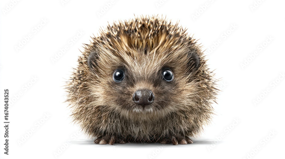 Obraz premium Cute Small Hedgehog Facing Forward on White Background