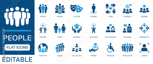 People Icon Set. Features editable icons for covering tourism, vacations, airports, hotels, luggage, and passports. perfect for agencies, bloggers, maps, and global adventure branding.