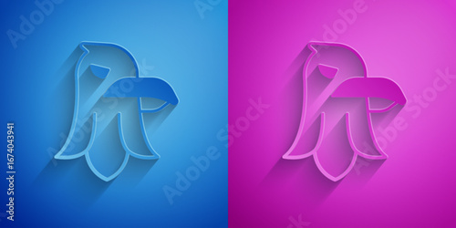 Paper cut Eagle icon isolated on blue and purple background. American Presidential symbol. Paper art style. Vector