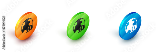 Isometric World news icon isolated on white background. Breaking news, world news tv. Circle button. Vector