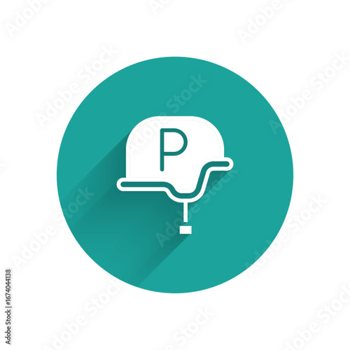 White War journalist correspondent icon isolated with long shadow background. Live news. Green circle button. Vector
